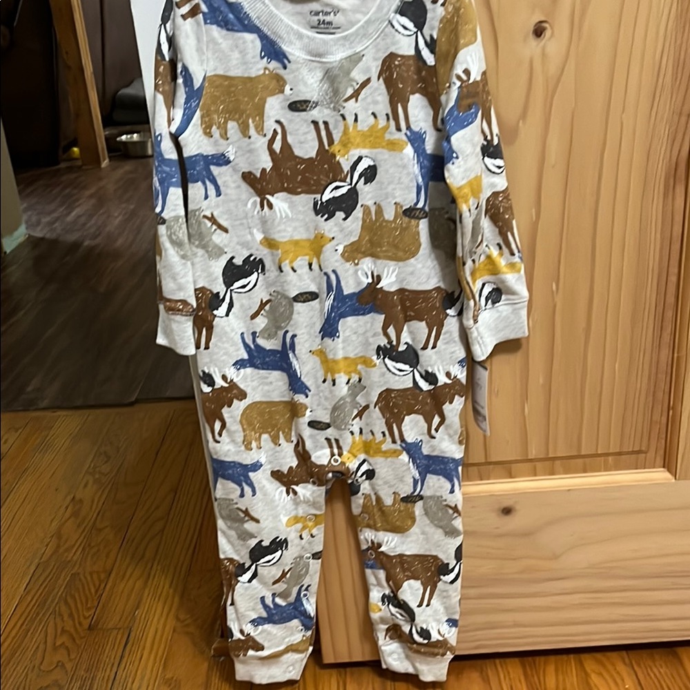 Carter's wildlife long sleeve one piece outfit